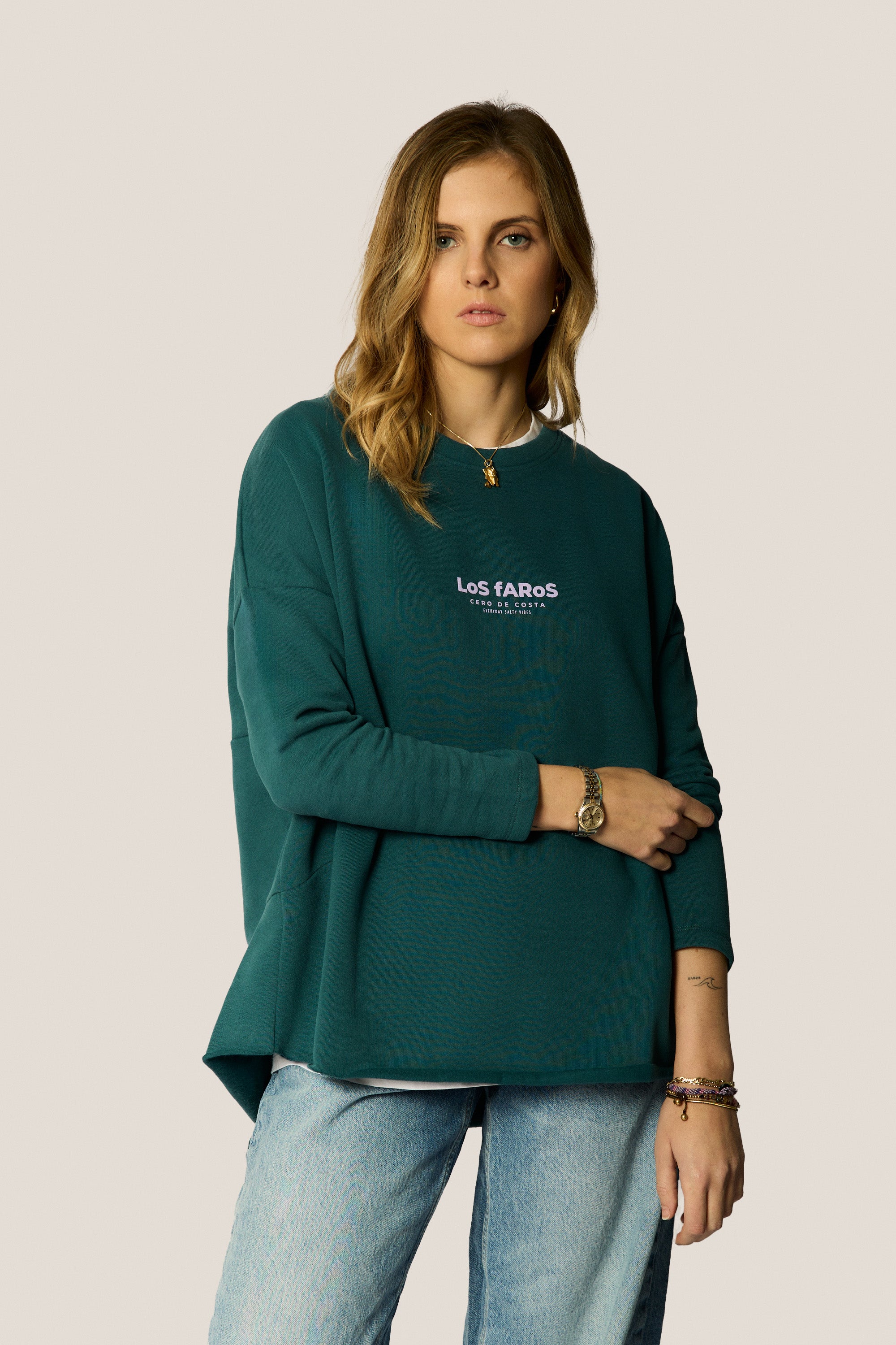 SUDADERA VERDE/MALVA "LOS FAROS" TALLA ÚNICA