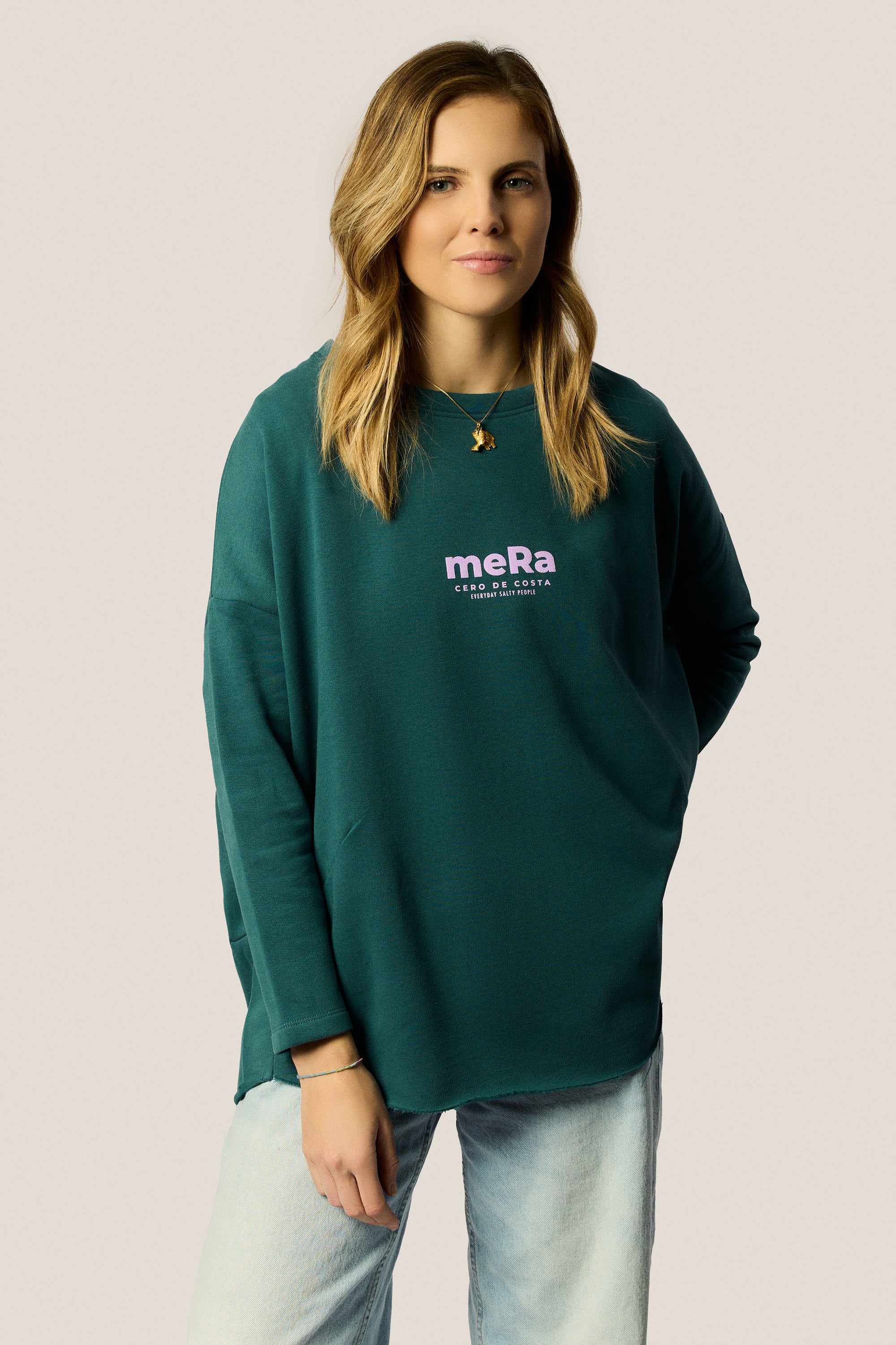 SUDADERA VERDE PETRÓLEO/MALVA "MERA" TALLA ÚNICA