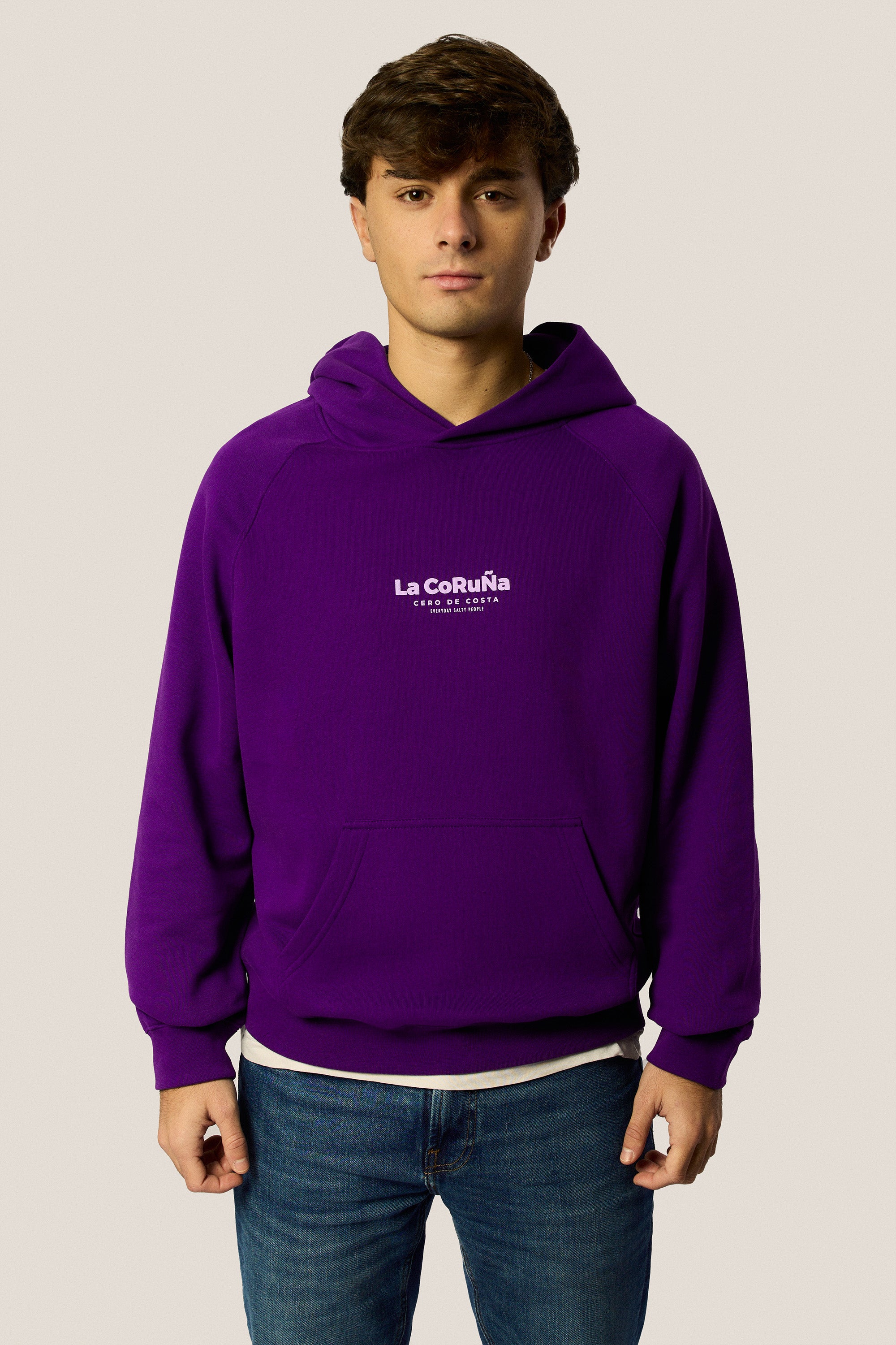 SUDADERA VIOLETA/LILA "LA CORUÑA" PLAYAS CIUDAD CON CAPUCHA