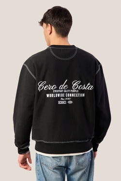 SUDADERA NEGRO/BLANCO “CERO DE COSTA” SIN PLAYAS (PESPUNTE)