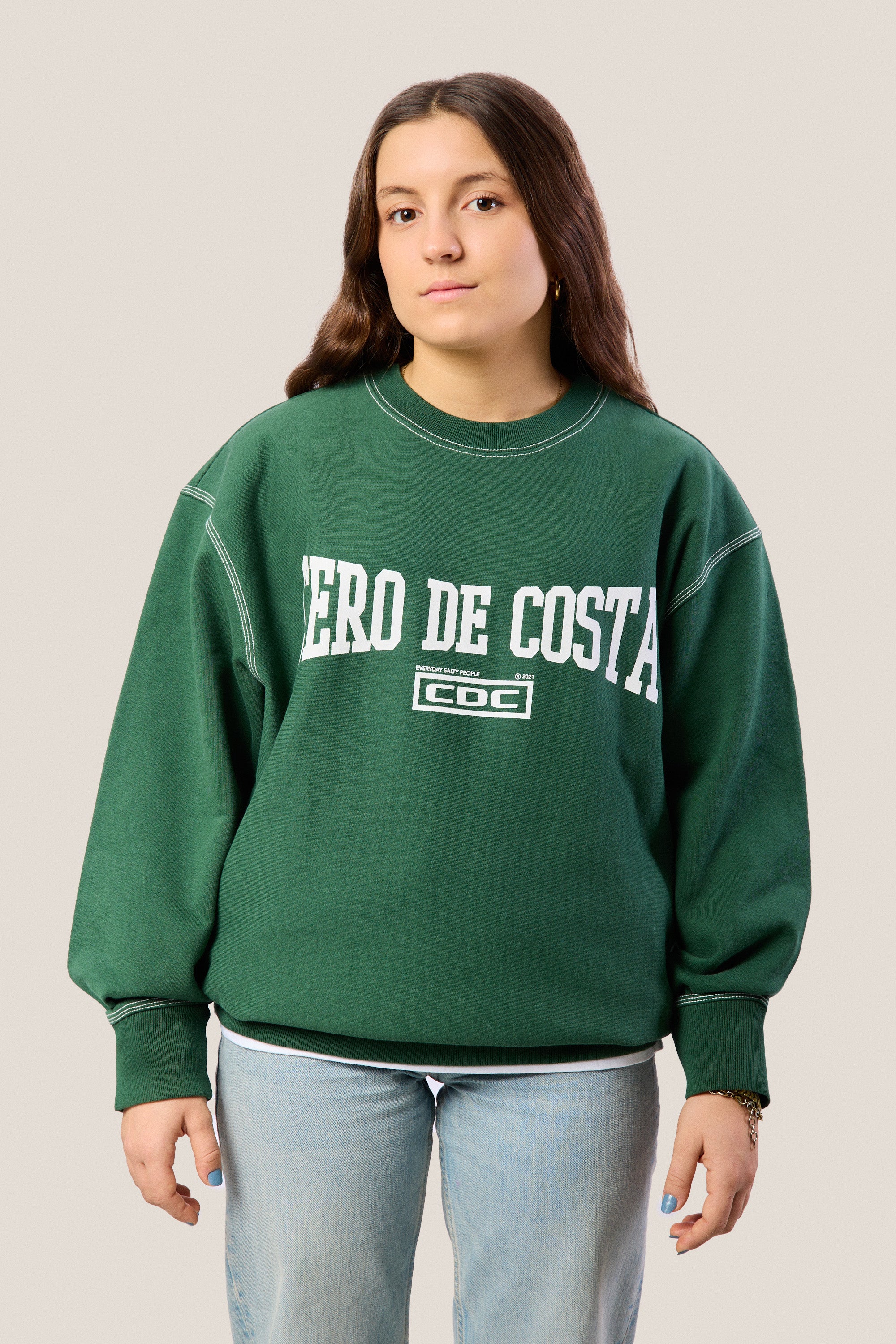 SUDADERA VERDE/BLANCO “CERO DE COSTA” SIN PLAYAS (PESPUNTE)