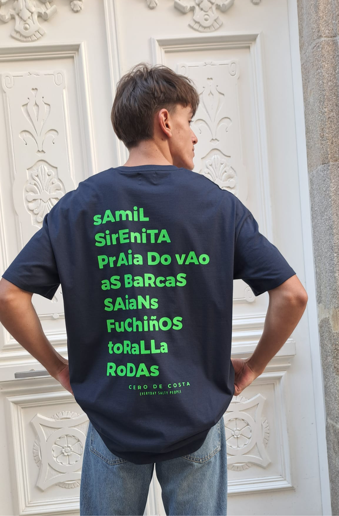 CAMISETA ALGODÓN ORGÁNICO MARINO/VERDE “VIGO”