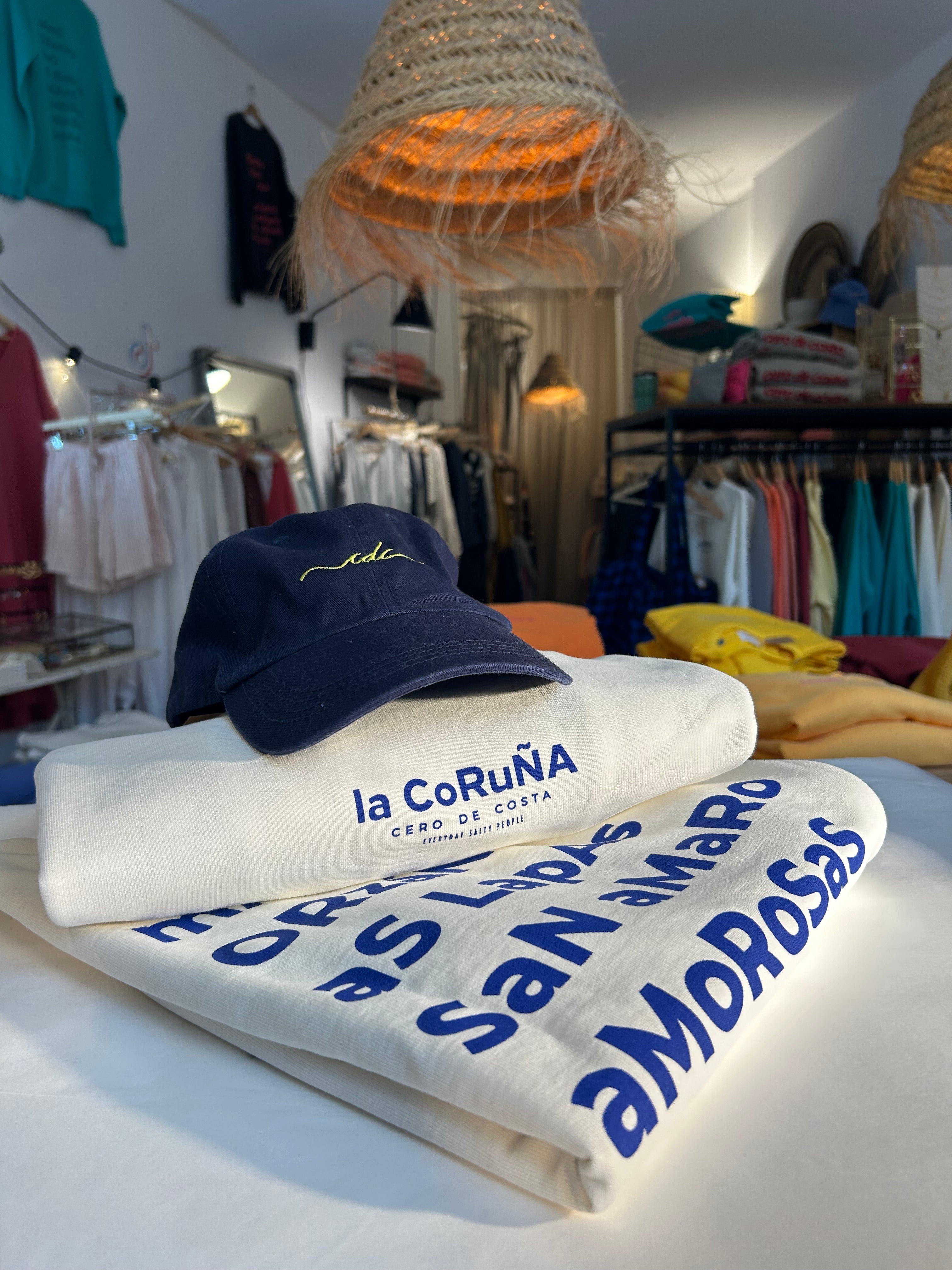 SUDADERA BLANCO/AZUL "LA CORUÑA" PLAYAS CIUDAD SIN CAPUCHA