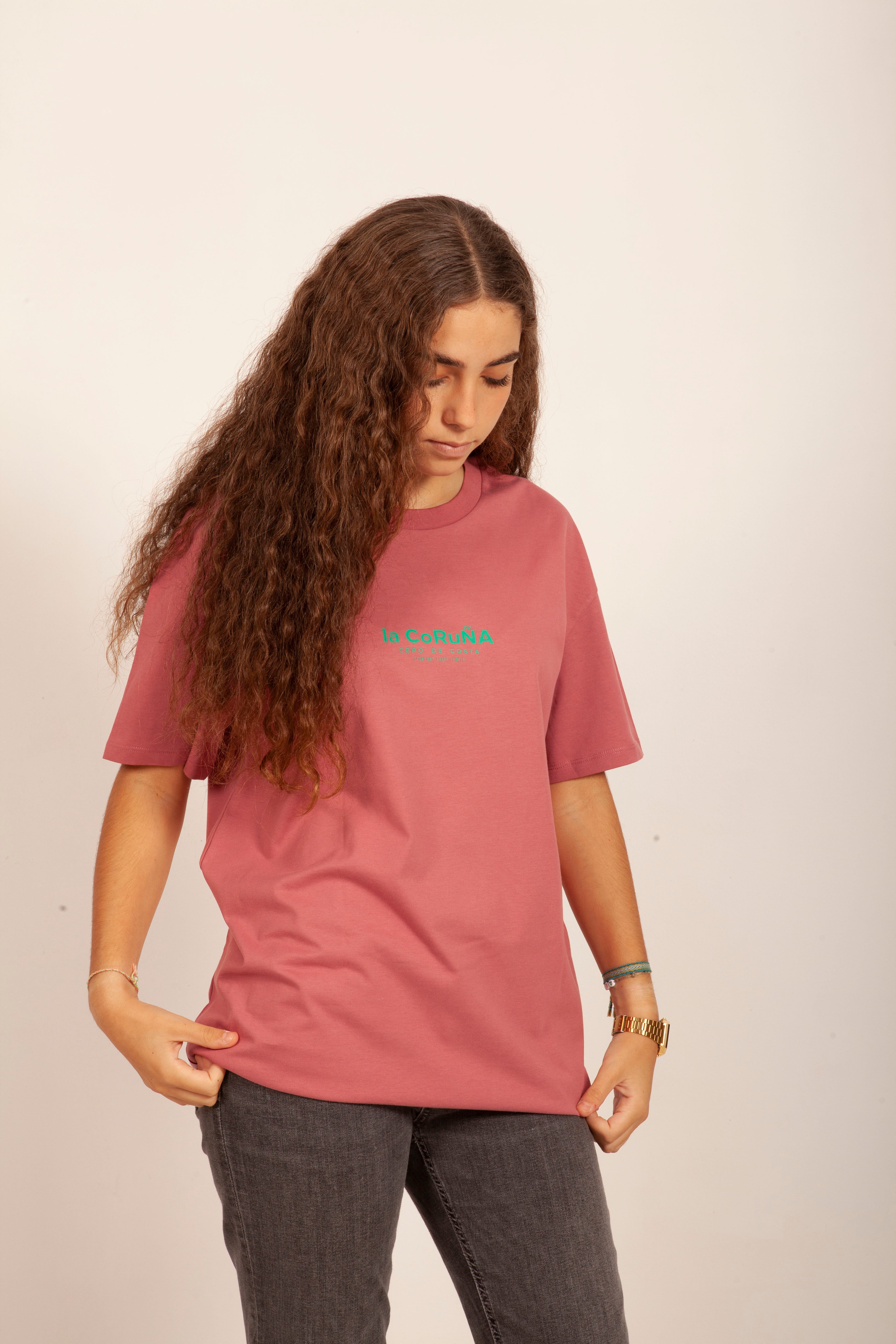 CAMISETA ALGODÓN ORGÁNICO ROSA KAFFA/VERDE “LA CORUÑA”