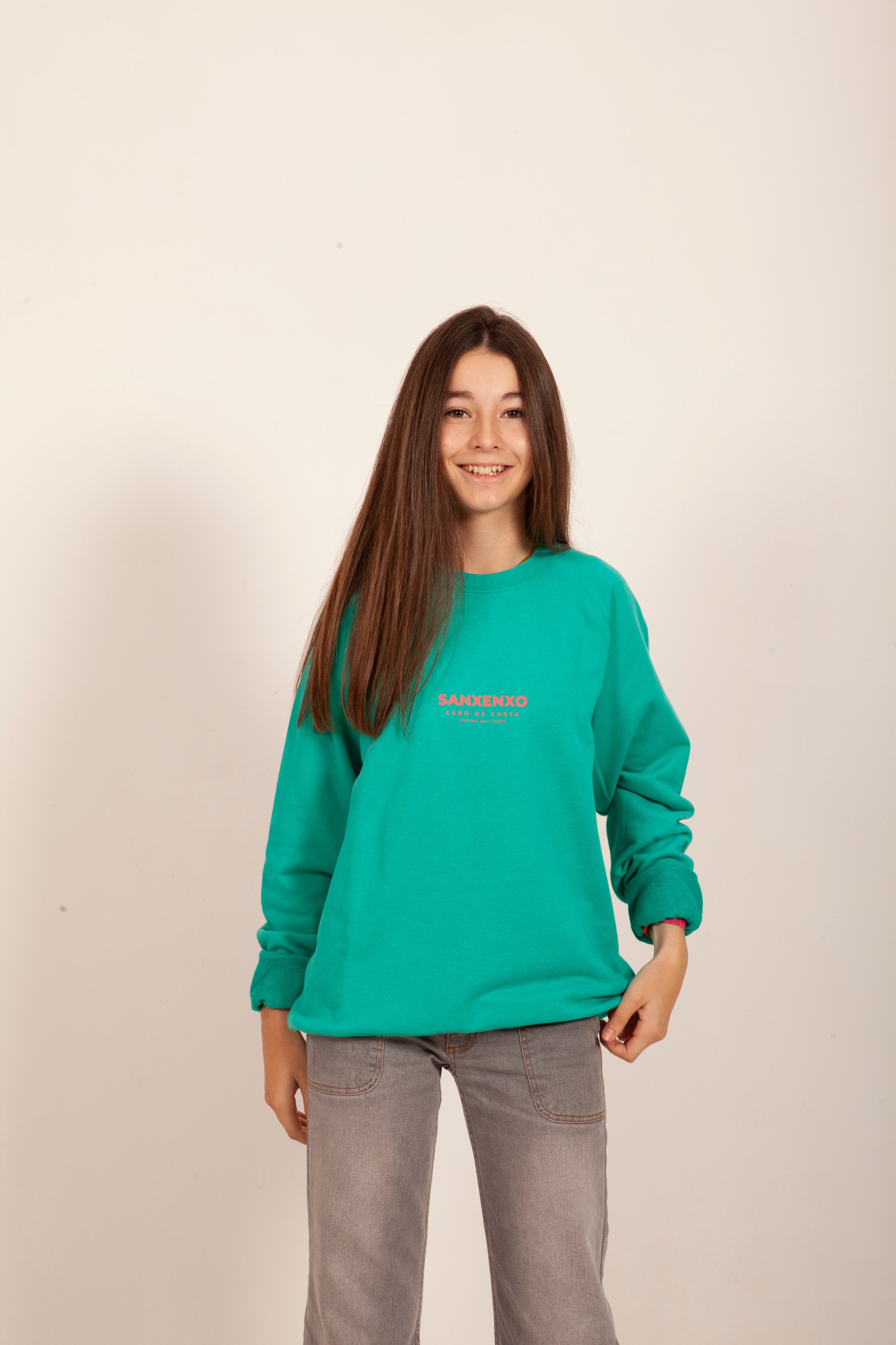 SUDADERA VERDE MENTA/FUCSIA "SANXENXO" SIN CAPUCHA