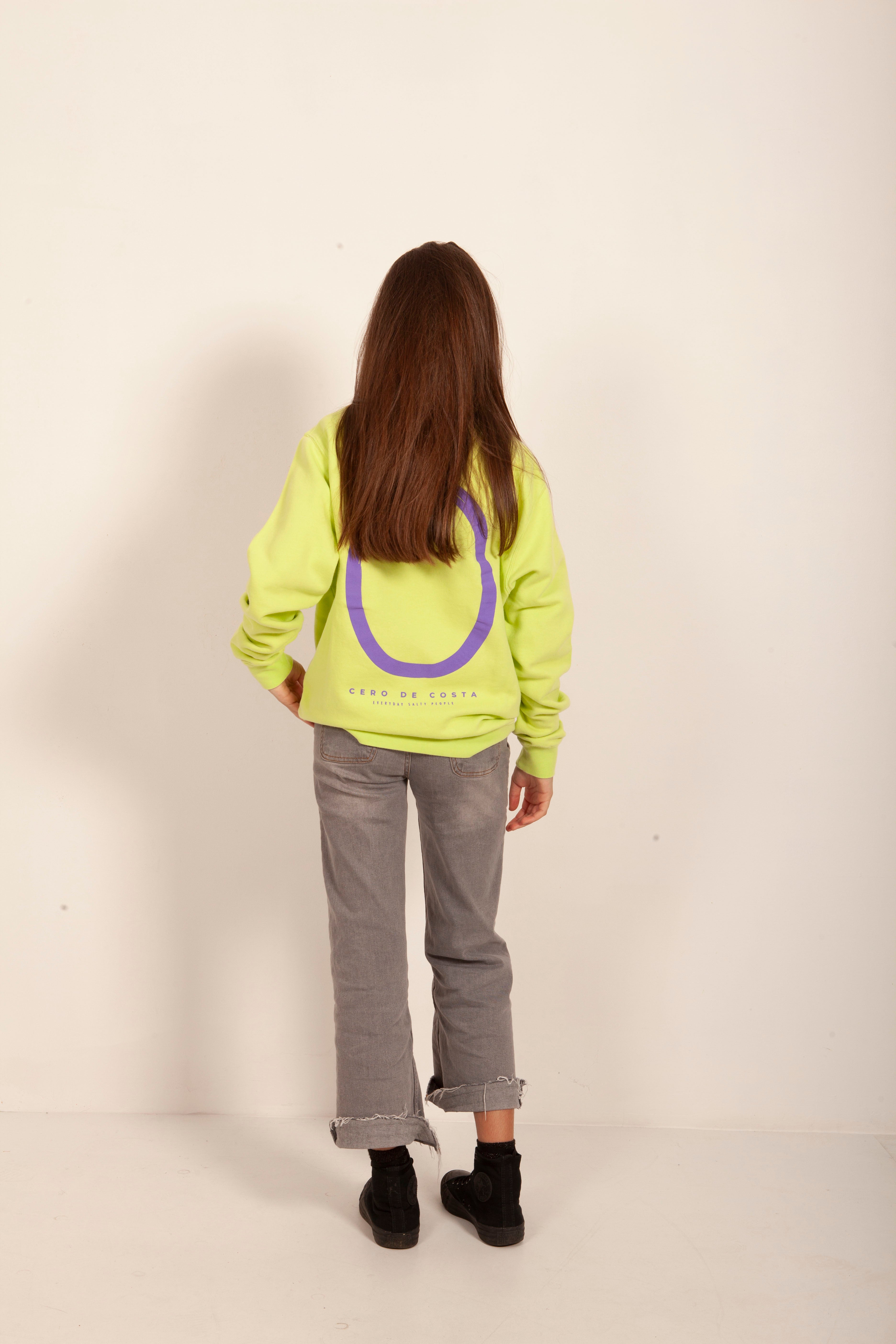 SUDADERA OVERSIZE VERDE FLUOR/MALVA CERO LOGO