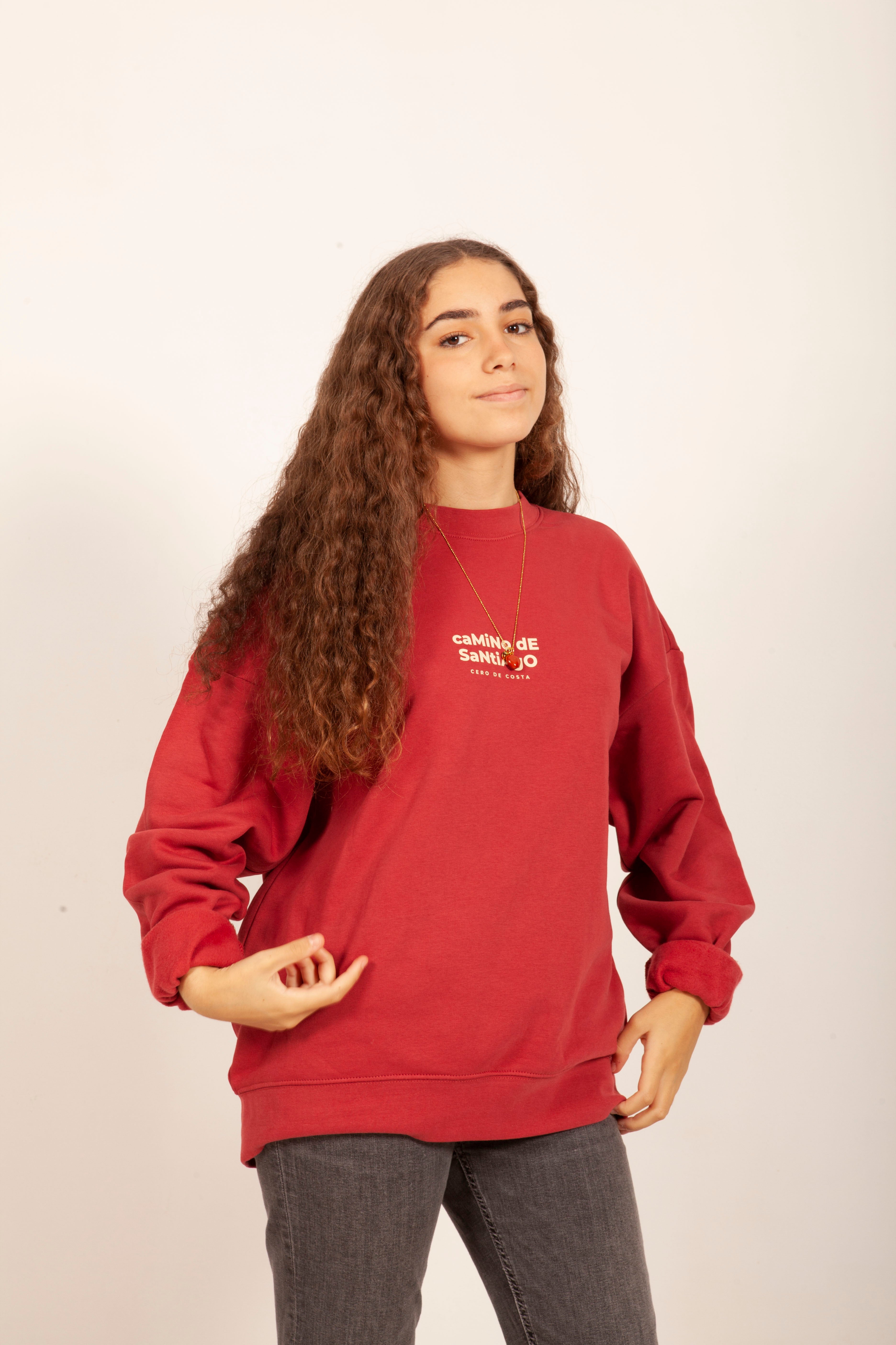 SUDADERA ROJO CEREZA/BLANCO "CAMINO DE SANTIAGO INGLÉS"