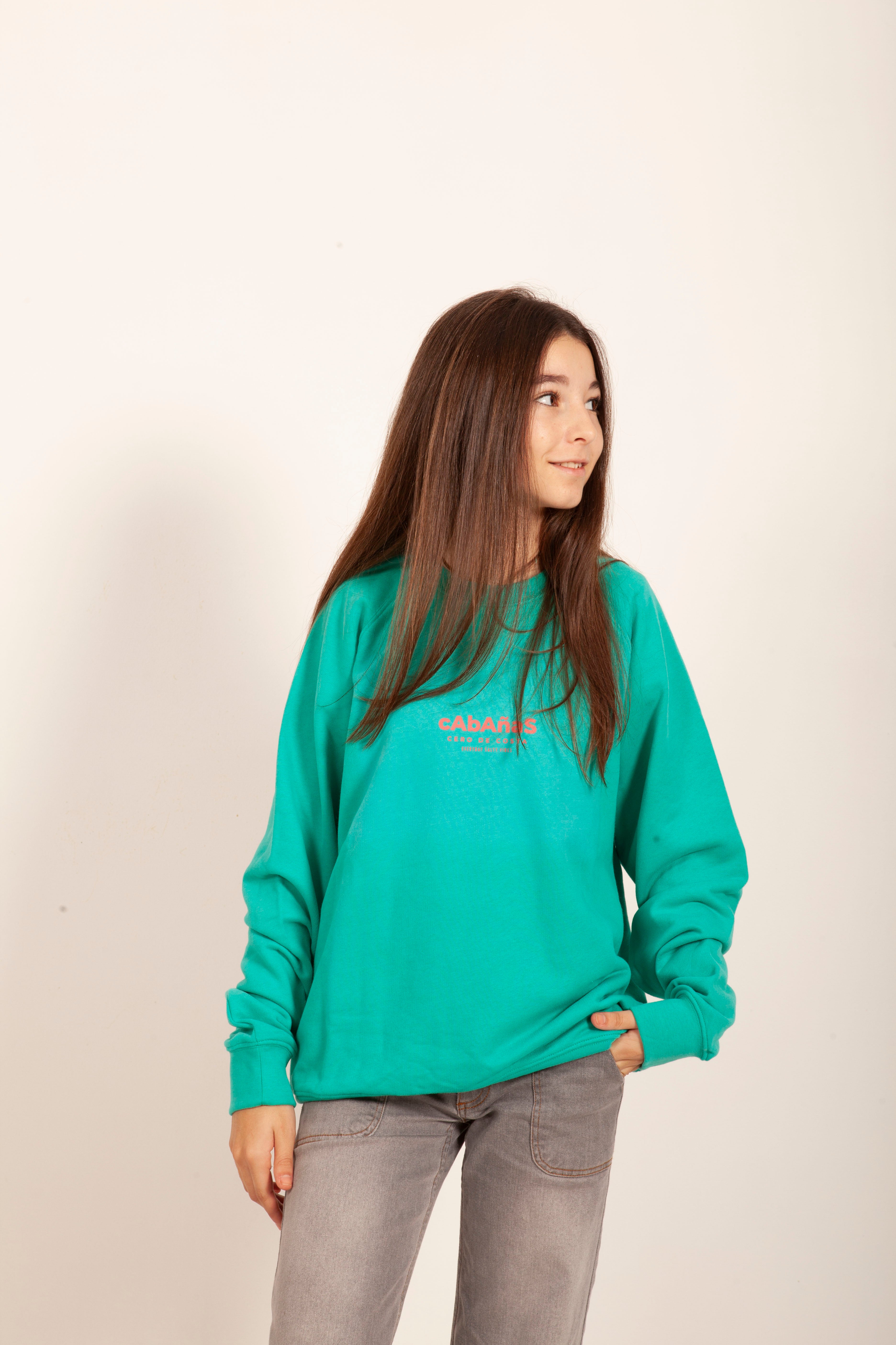 SUDADERA VERDE MENTA/ROSA FUCSIA "CABAÑAS"