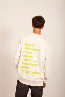 SUDADERA "SANXENXO" BLANCO/VERDE LIMA SIN CAPUCHA OVERSIZE