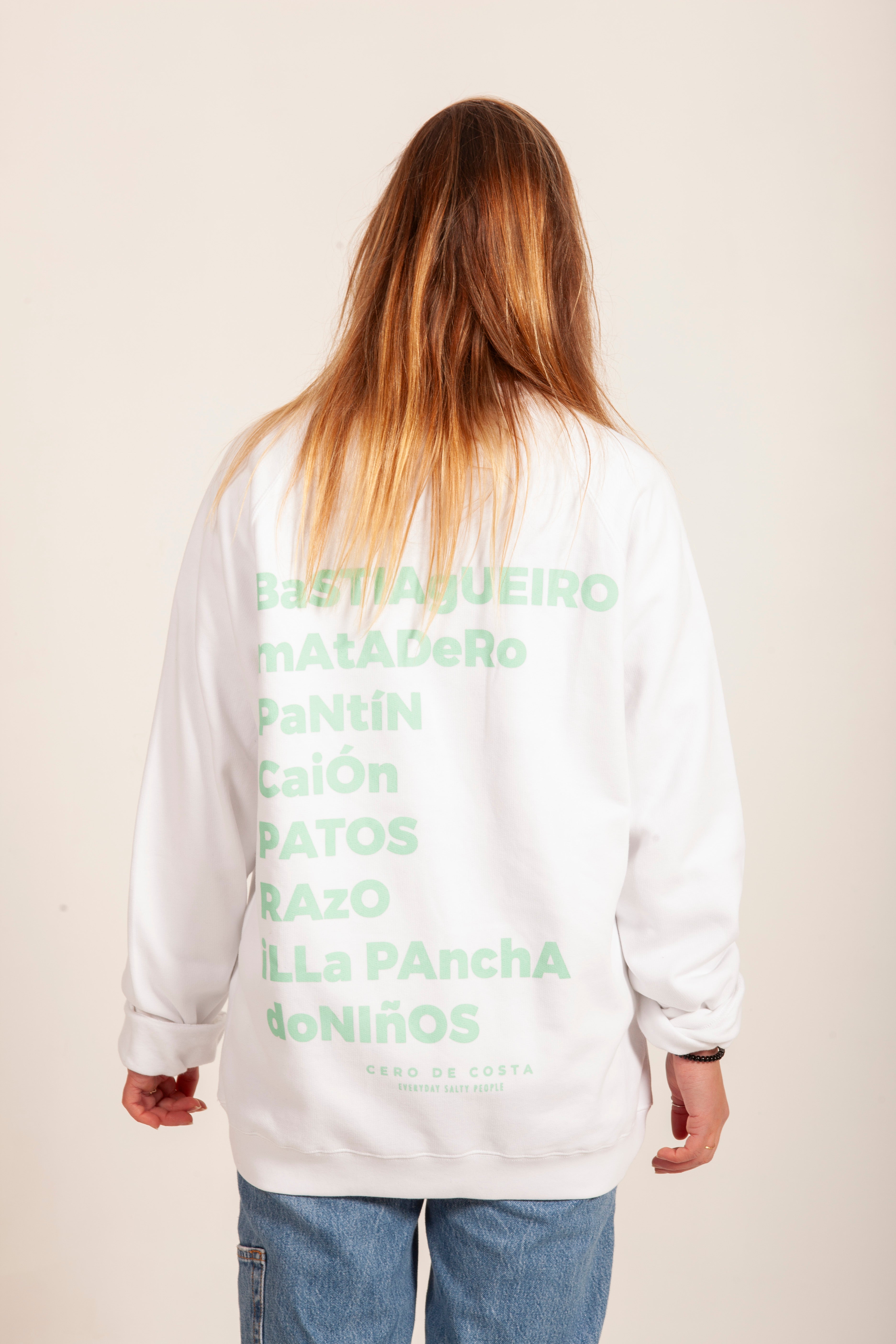 SUDADERA BLANCA/VERDE AGUA 