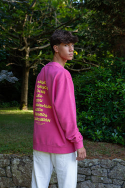 SUDADERA "LOS FAROS" FUCSIA/AMARILLO SIN CAPUCHA