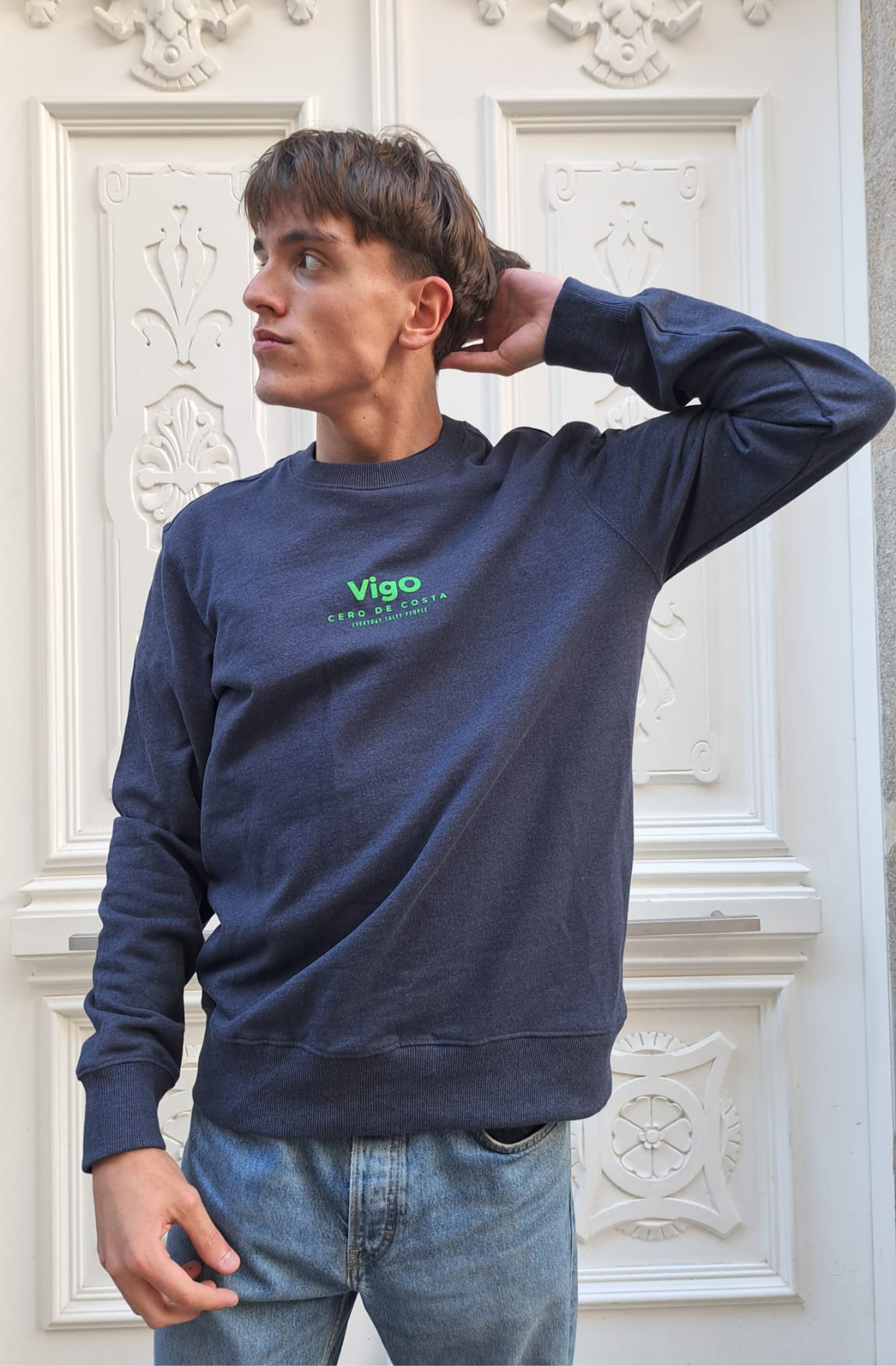 SUDADERA MARINO/VERDE "VIGO"