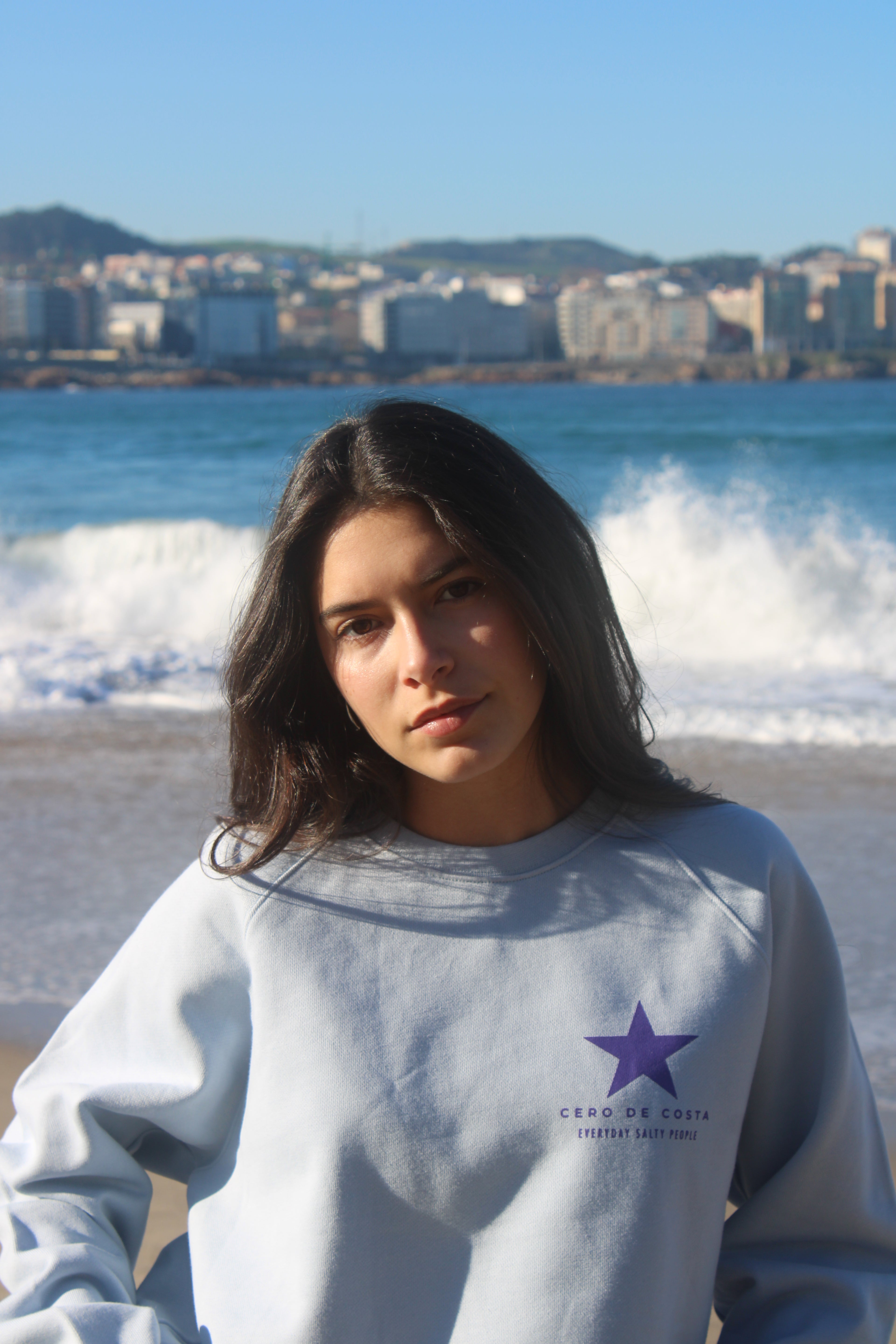 SUDADERA CELESTE/MALVA "VIGO" ESTRELLA  SIN CAPUCHA