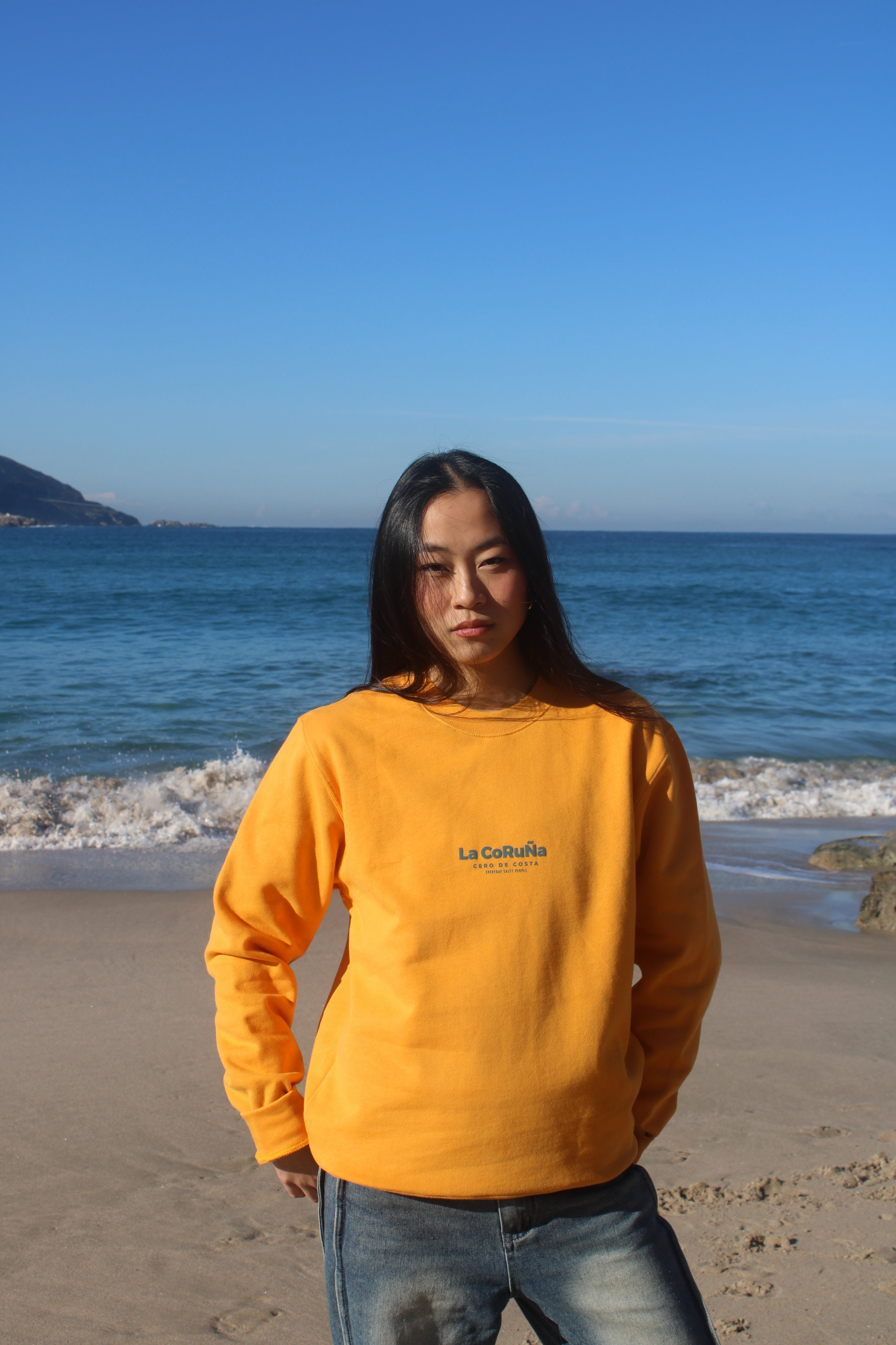 SUDADERA AMARILLO MELOCOTÓN/AZUL "LA CORUÑA" PLAYAS CIUDAD