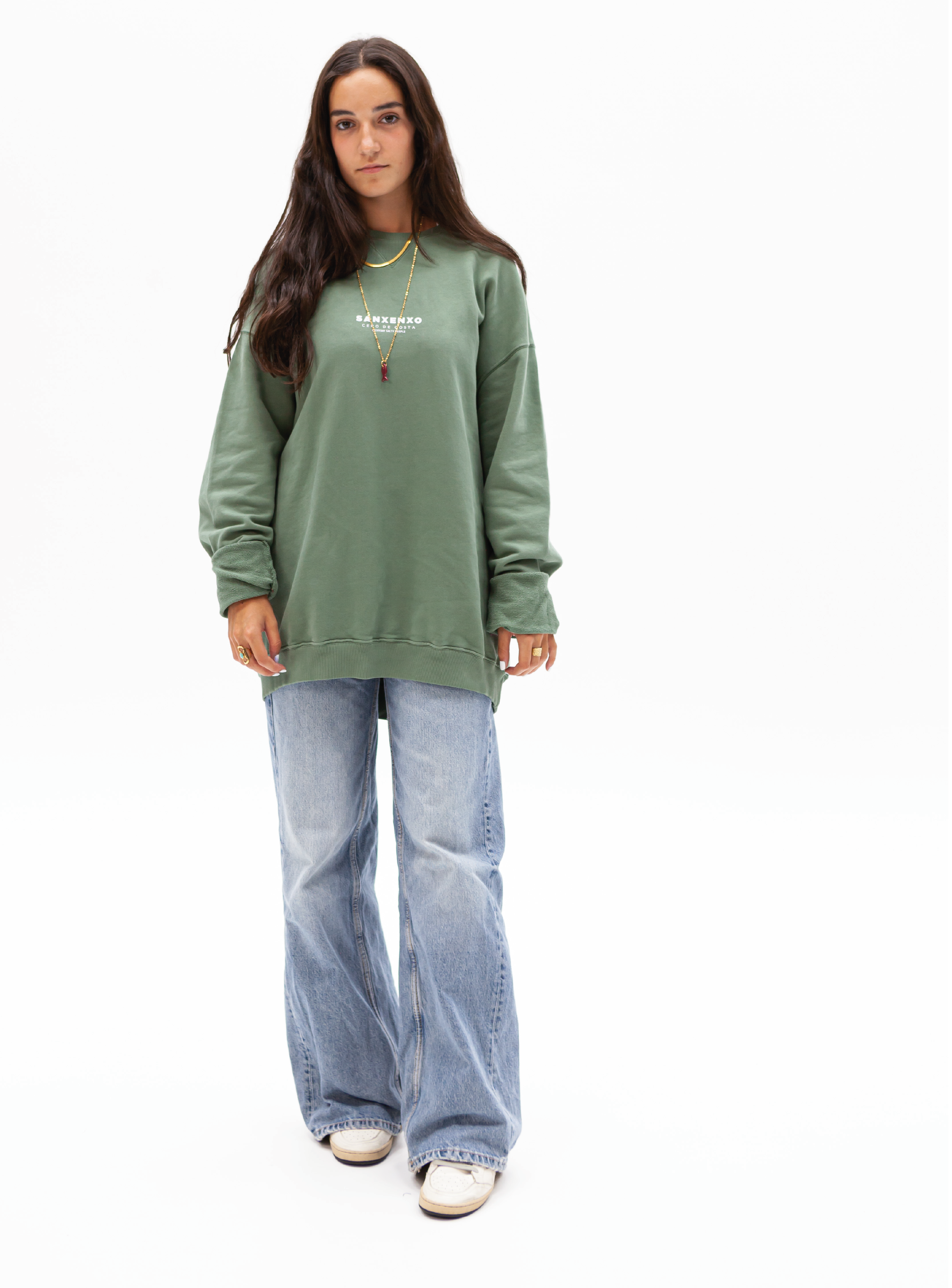 SUDADERA OVERSIZED VERDE/BLANCO 